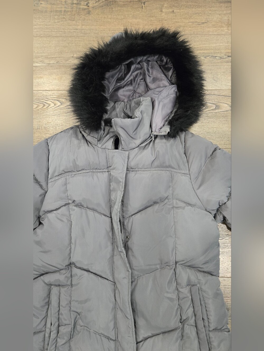 Big Chill | Gray Long Hooded Puffer Coat Size Large - Picture 2 of 13